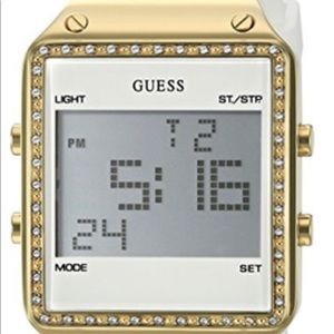 Digital Guess Watch Gold tone Bezel resin strap